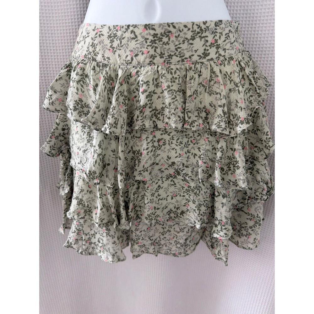 Sage The Label Floral Tiered Ruffle Mini Skirt Green Pink XS NWT LB261011